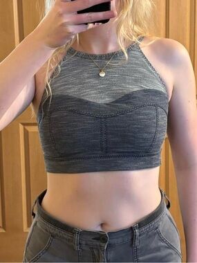 Prana Gray Sports Bra Top with Metal Logo